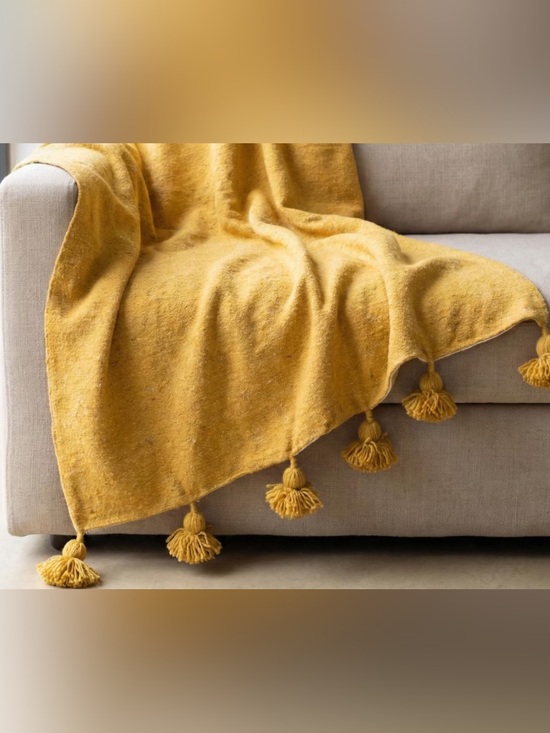 Handmade Other - NWT Cotton pompom blanket mustard yellow